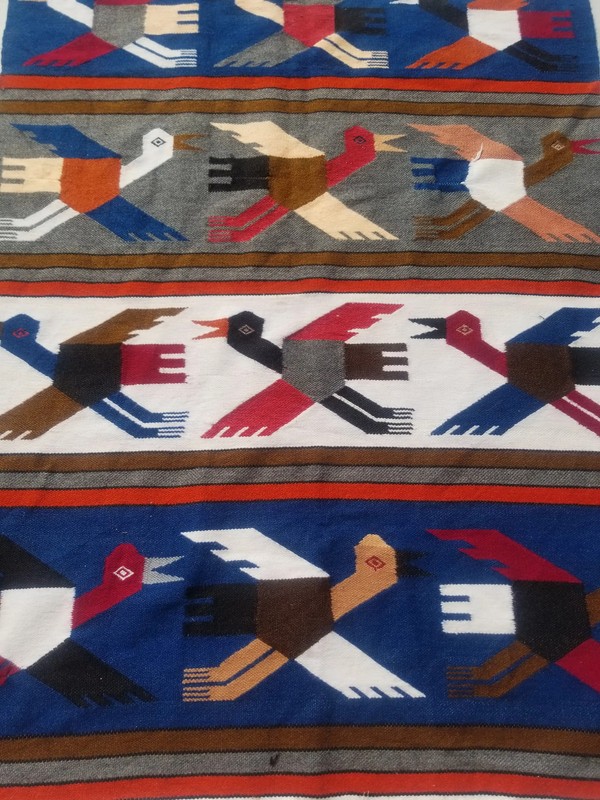 Vintage Traditional Handmade Ecuadorian Pictorial Wool Blue Kilim 5x3.11ft gallery