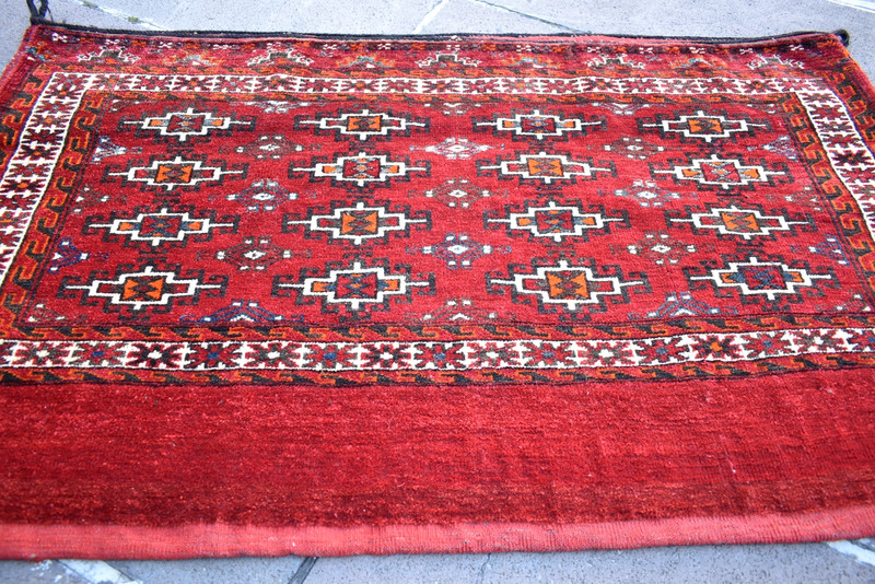 Fabulous Antique Tribal Rug 48'' x 29'' Turkoman Yomud Camel Bag Chuval Wool Rug gallery