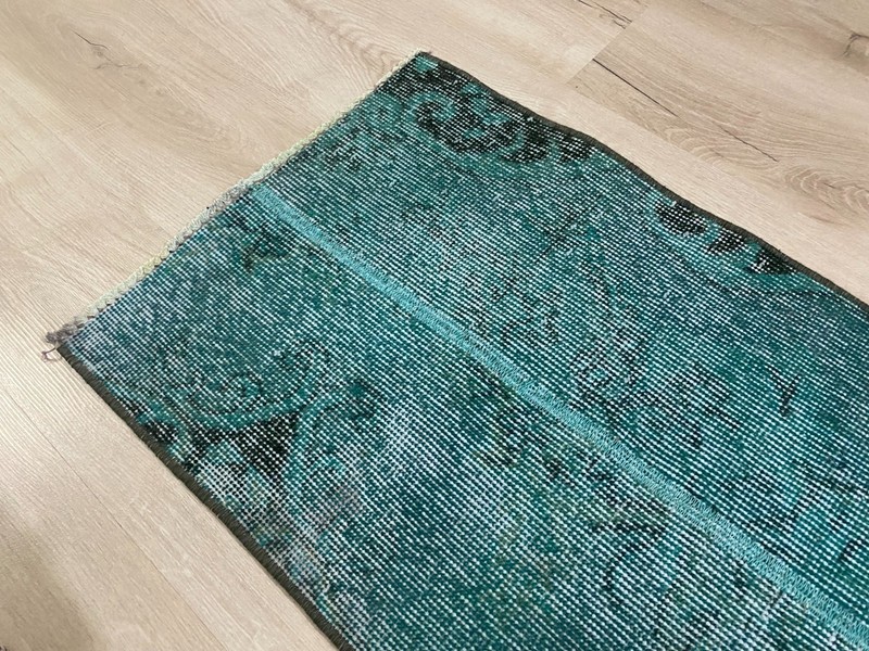 Vintage Turkish Overdyed Rug Handmade Wool Turquoise Accent Rug 1.5x2.3 Ft gallery