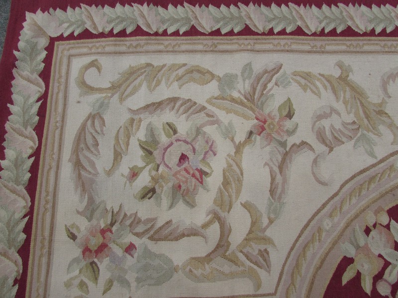 Vintage Hand Made French Design Original Wool Raspberry Red Aubusson 312X244cm gallery