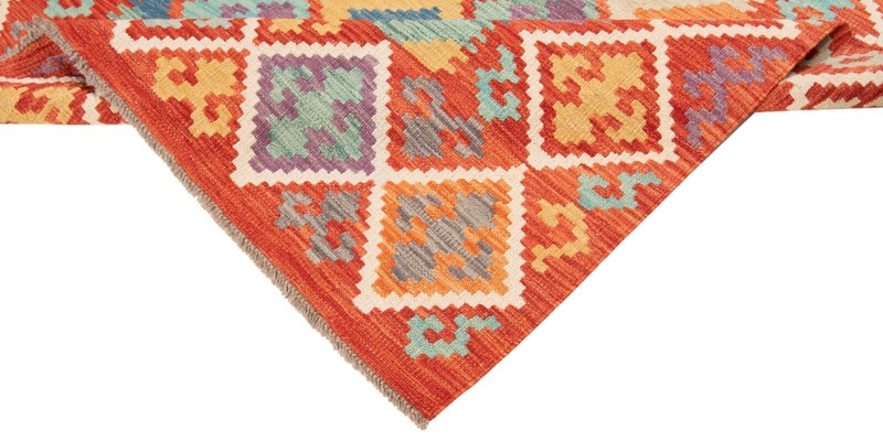 Kelim Afghan 179x132 cm Handwoven Oriental Carpet Rug Wool Orange Kilim gallery