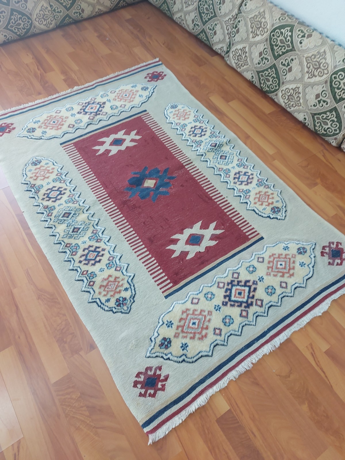 Relief Antique Azerbaijan Rug Oriental Persian Handmade Wool Rug Geometric Rug gallery