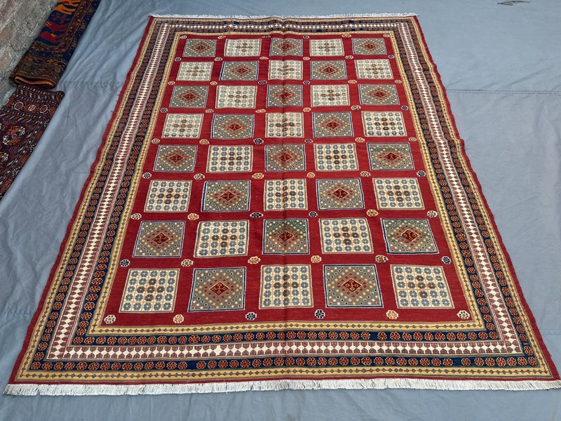 6'4 x 8 ft Vintage Afghan Handwoven Sumak Kilim Rug Geometric Tribal Carpet gallery