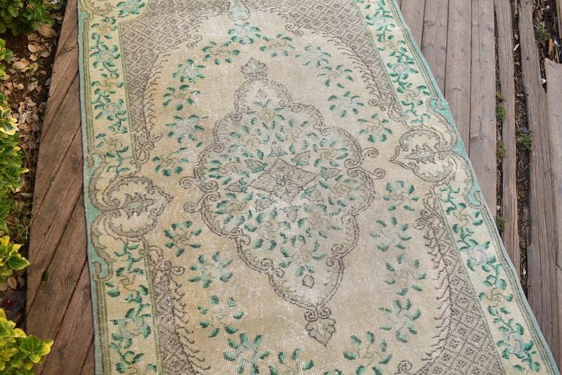 Turkish Oushak Rug 118x205cm Vintage Faded Color Medallion Oriental Design 3x6 gallery