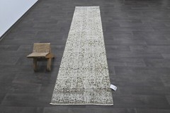 Vintage Turkish Runner Rug 2x10ft Wool Anatolian Handmade Hallway Oushak BEIGE