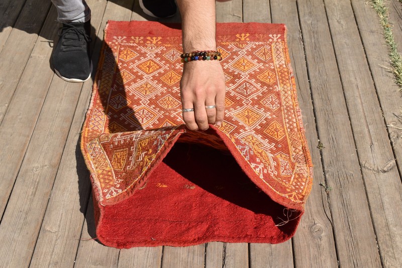 Turkish Pillow Cover Kilim 23''x37'' Handwoven Sivas Mini Rug 59x95cm Wool gallery