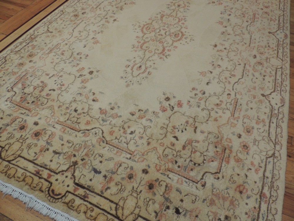 8x10, 7x10 Antique Kermaan Oriental Area Rug Beige Orange Brown Blue wool