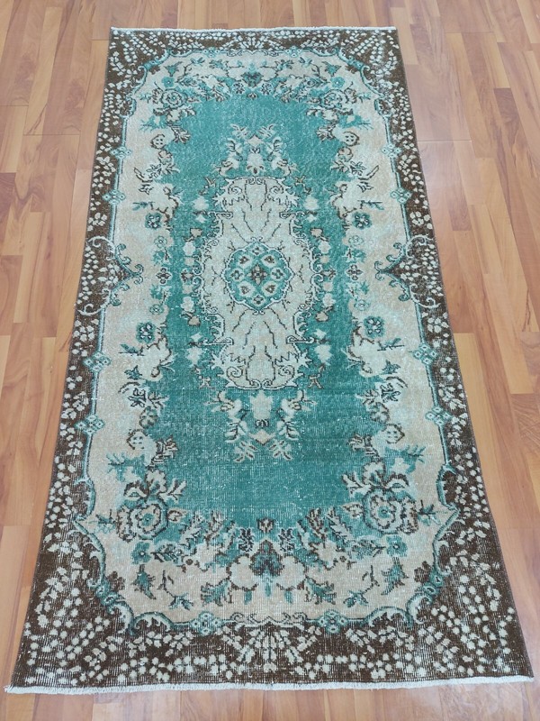 Blue Water Garden With Flowers Carpet Rug, 3.67x7.15 ft Faded Oriental Rug gallery