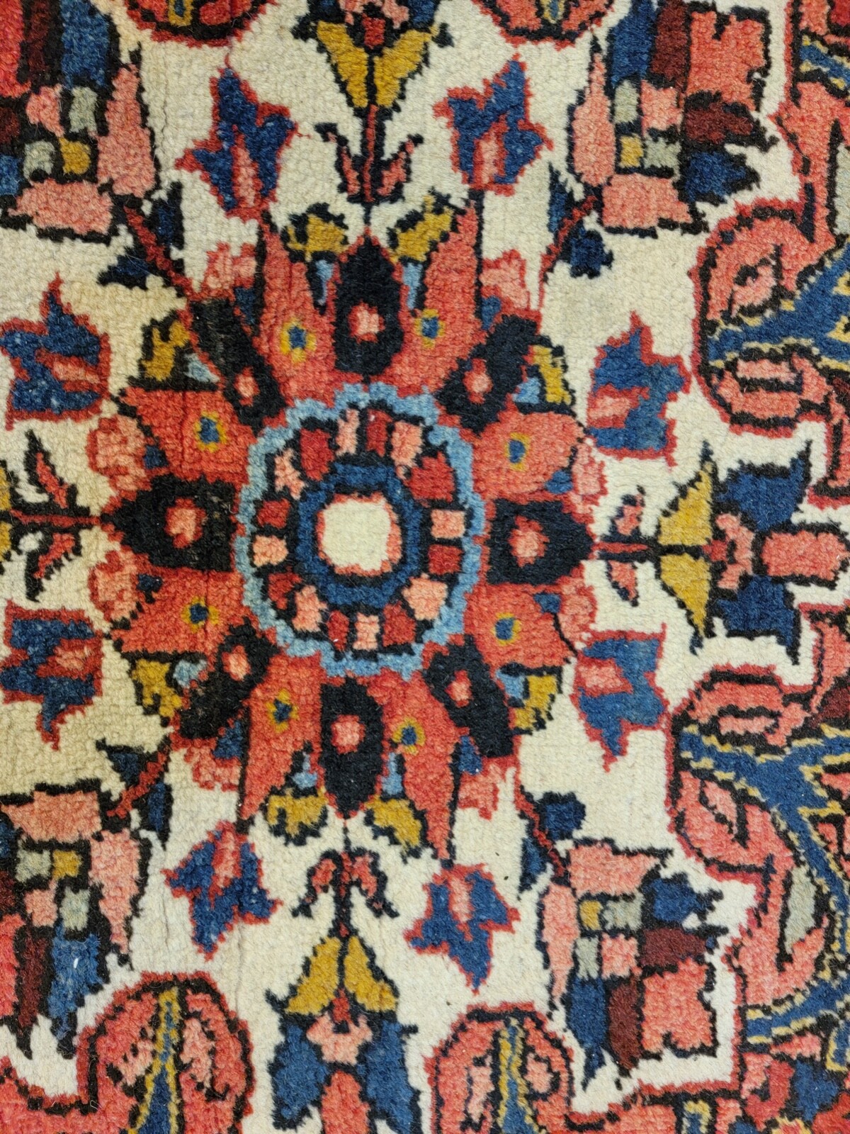 Antique Oriental Hand-Knotted Wool Area Rug Red/Navy Blue/Ivory 10'8" x 13'6" gallery