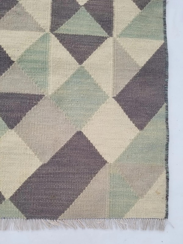 Vintage Handmade Traditional Geometric Cyan Beige Kilim Rug Carpet 216x159cm gallery