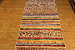 ON SALE HANDMADE 2’8″ X 10′ HALL RUNNER JEWEL COLORS VEGETABLE DYES WOOL RUG