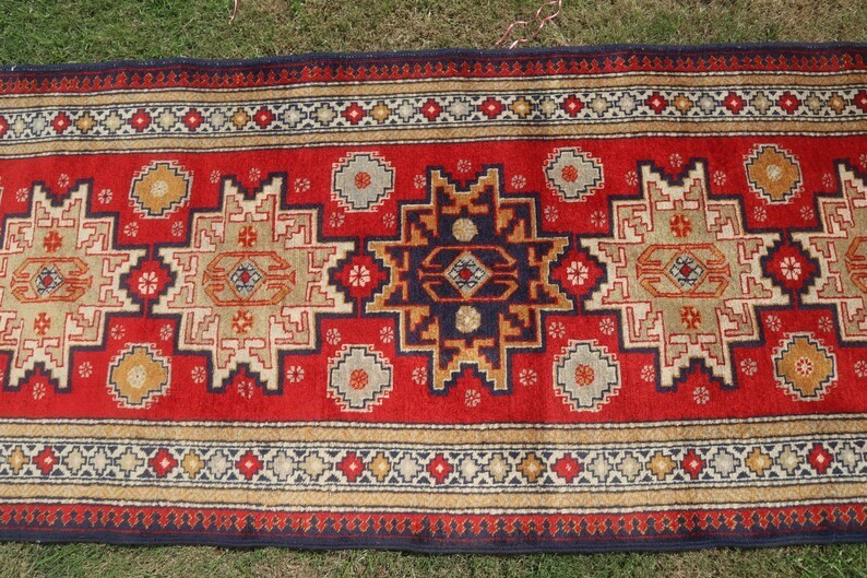 75 X 255 cm COLLECTORS' ITEM Antique Star Kazak Natural Vegetable Dye Runner gallery