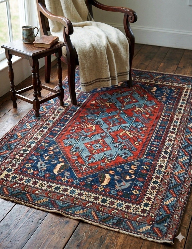 Antique Caucasian Akstafa Rug c. 1900 | Peacock Motif Shirvan Tribal Carpet 4x6’