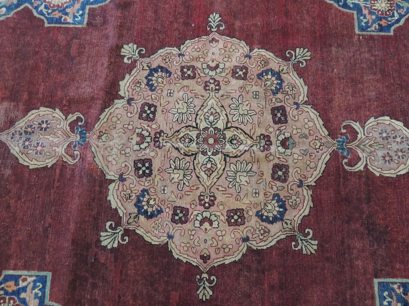 8x12, 9x12 Antique Kermaan wool Oriental Rug Rust Salmon Navy Blue/Green Worn gallery