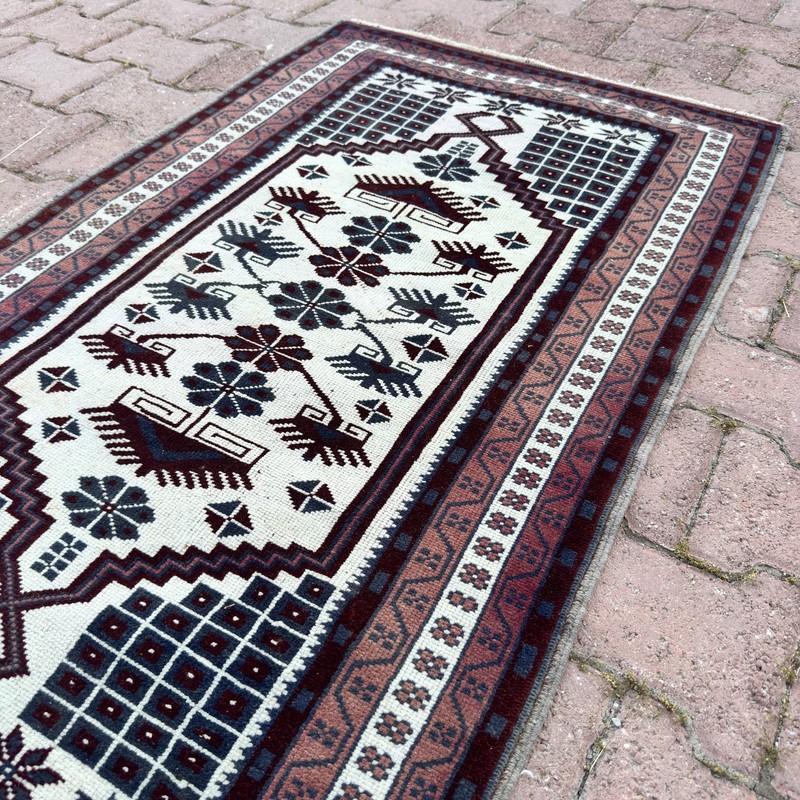 Burgundy Ivory 2x4 ft Vintage Turkish Wool Small Oriental Rug - Tariff Free gallery