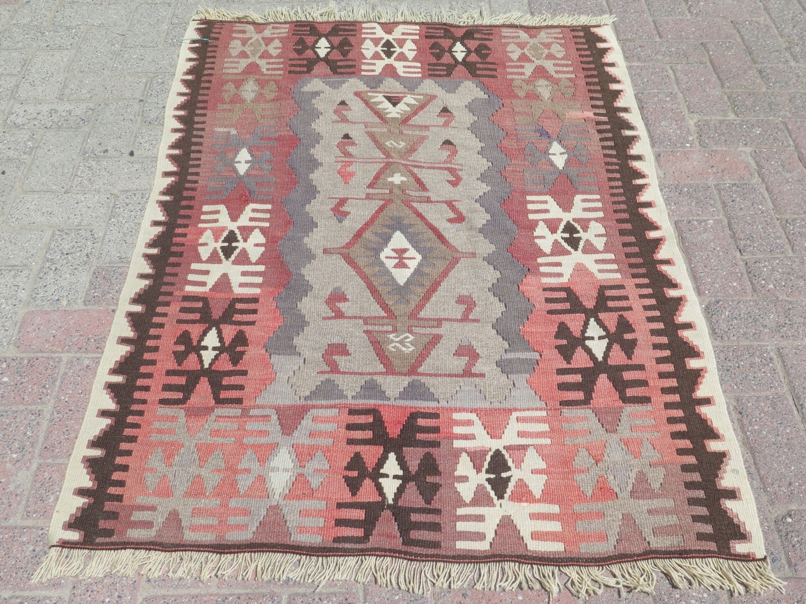 Small Tribal Turkish Vintage Konia Rug, Handwoven Multicolor Wool Kelim 40"x54" gallery