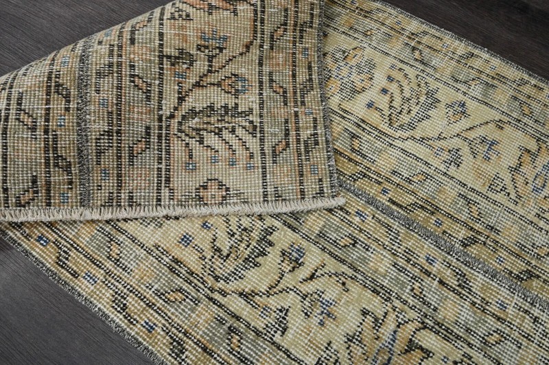 Vintage Turkish Runner Rug 2x5ft Wool Anatolian Handmade Hallway Oushak BEIGE gallery