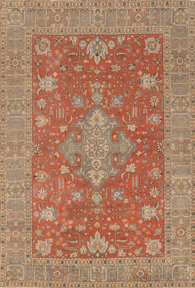 Vintage Geometric Rust Wool Hand-knotted Over-Dyed Living Room Area Rug 8x11
