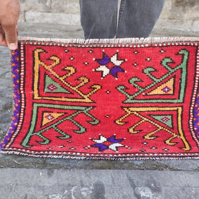 2x1 Turkish Canakkale Vintage Small Rug 48 x 31 cm Bath Mat 1.57 x 1.02 ft gallery
