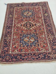 Antique Oriental Hand-Knotted Wool Area Rug Red/Blue/Green/Ivory 3’5″ x 4’3″