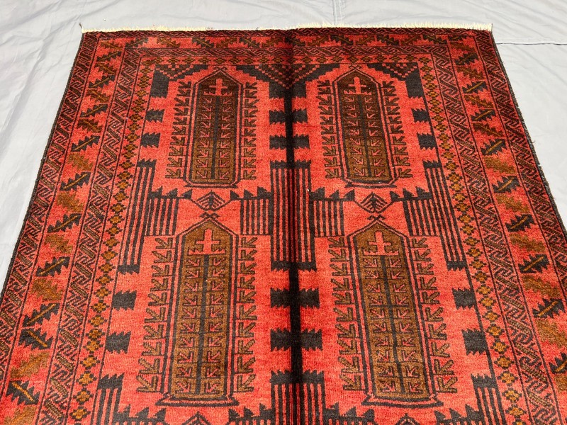 3'6x6'3 ft Vintage Afghan Baluchi Hand-Knotted Rug, Red & Black Geometric Rug gallery