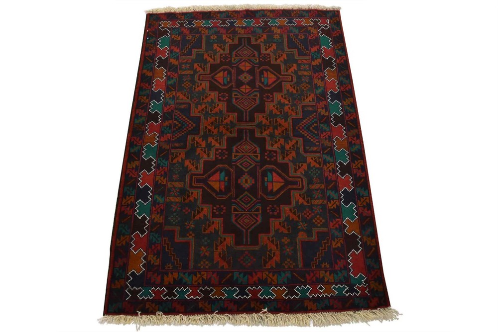 Vintage Tribal Rug 3′ x 4’6” Blue Wool Hand-Knotted Oriental Carpet