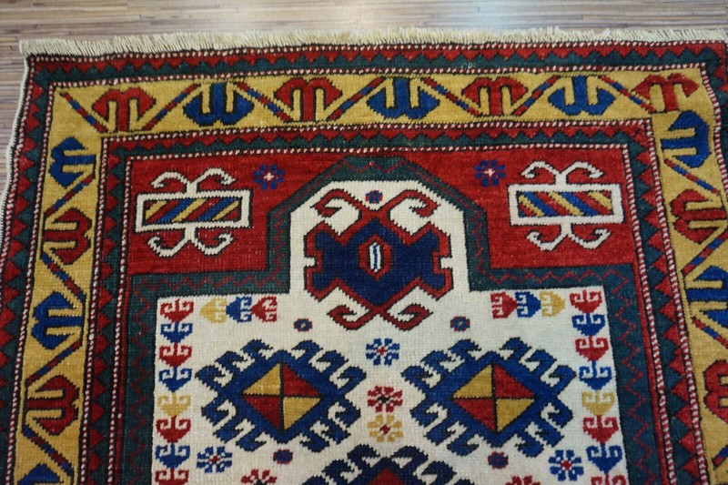 Handmade Antique Caucasian Kazak Prayer Rug 2.9' x 3.6' (90cm x 112cm), 1930s - gallery