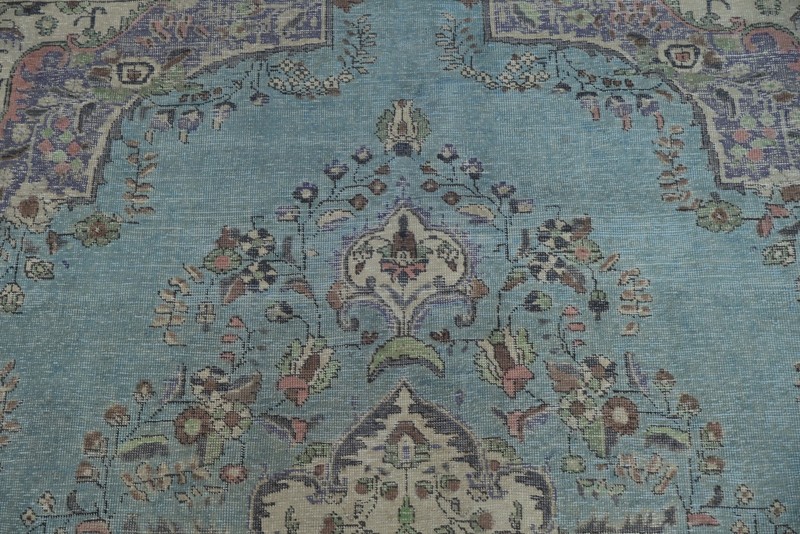 Light Blue Medallion Area Rug 10x12 Ft Hand-Knotted Over-Dyed Wool Carpet gallery