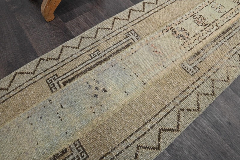 Vintage Turkish Runner Rug 2x5ft Wool Anatolian Handmade Hallway Oushak BEIGE gallery