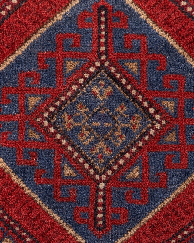 Vintage Afghan Baluchi Wool Runner Rug Hand Knotted Medallion Red Blue 2x8 Feet gallery