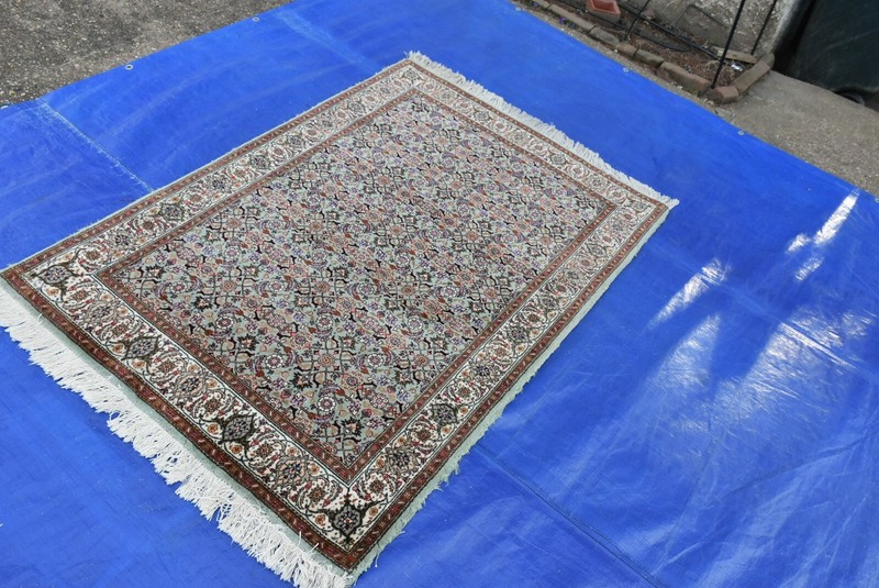 Handmade Oriental Rug Fine Wool and Silk Rug 3.4x4.10 Green Color #TBZG gallery