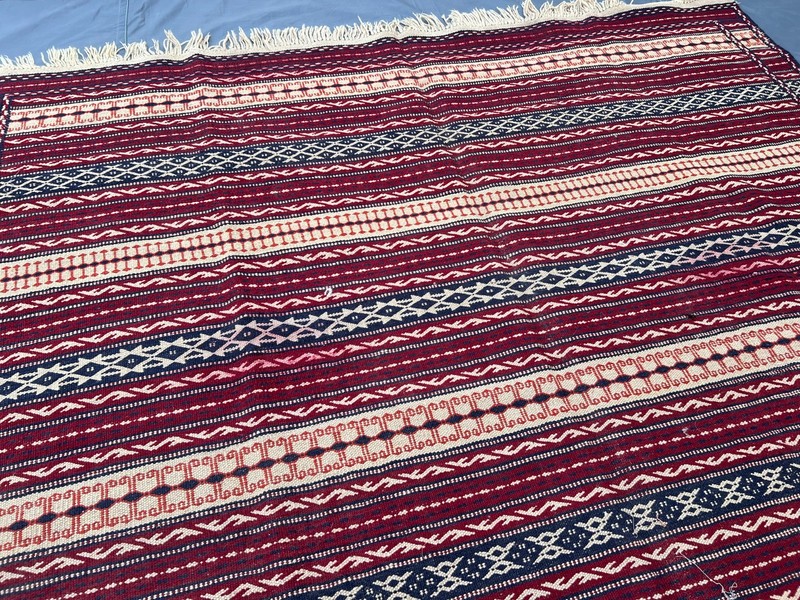 Vintage Afghan Handwoven Sumak Kilim Rug Geometric Tribal Wool Bedroom Rug gallery
