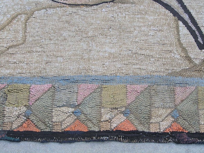 19th C Large American Pictorial Hooked Rug on Burlap Doves Tree Branches 6x9 ft gallery