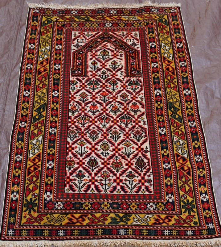 Antique Caucasian Shiravan Dated Hand Knotted Wool Rug Prayer Design 2'4" x 3'7" gallery