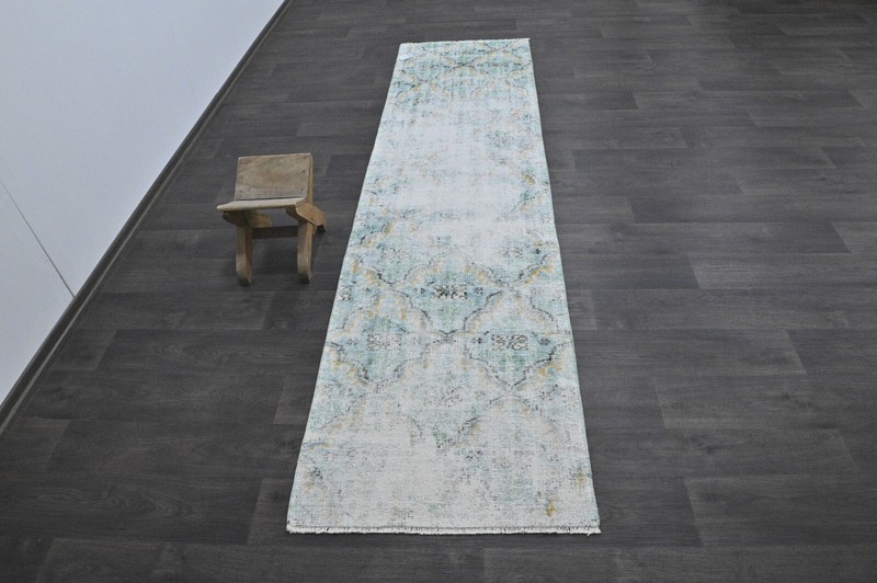 Vintage Turkish Runner Rug 2x9ft Wool Anatolian Handmade Hallway Oushak BLUE gallery