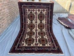 Vintage Afghan Soft Wool Tribal Rug, 4’2×6’10 ft, Hand-Knotted, Geometric Design