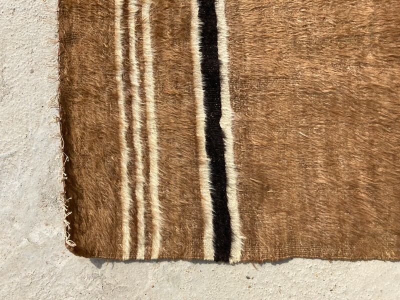 Vintage Handmade Turkish Anatolian Siirt Wool Kilim Shaggy Rug 185x127 cm gallery