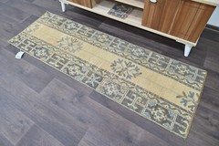 Vintage Turkish Runner Rug 2x5ft BEIGE Handmade Anatolian Oushak Hallway Wool