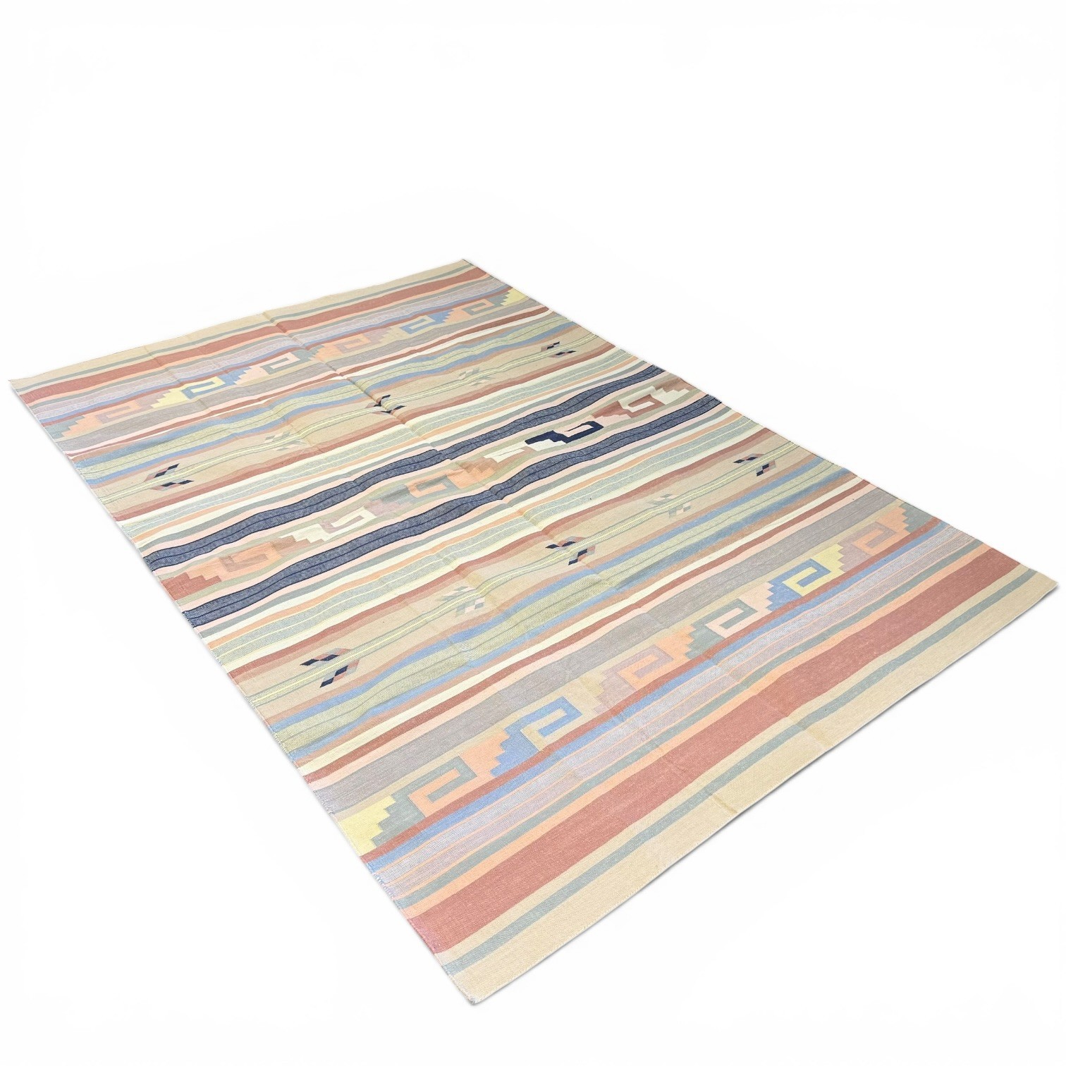 Handwoven Durrie Kilim Rug | 6' x 9' | Striped Tribal Design | Indian Flatweave gallery
