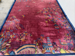 New Art Deco Chinese Rug Unique Nichols Beauty Cranberry 4×6 ft
