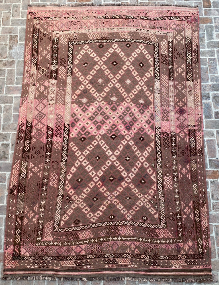 8x12 ft Oriental Afghan Geometric Handwoven Faded Traditional Turkmen Kilim Rug