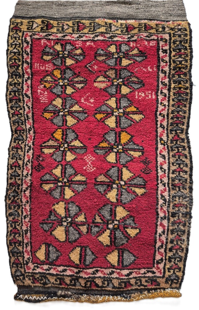 Antique Rug Pillow, Hand Woven Small Carpet, Handmade, Wool, Anatolian,1951