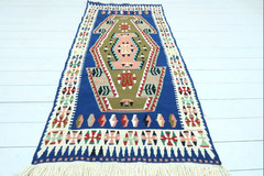 Vintage Turkish Handwoven Wool Area Rug, Tribal Bedroom Boho Blue Rugs 31″X69″