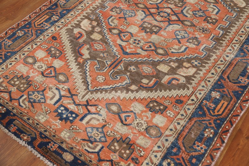 Traditional Vintage Orange Rug 4x7 Ft Hand-Knotted Geometric Wool Carpet gallery