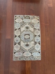 Bedside Entryway Small Rug 2×3 Vintage Turkish Oushak Sage Green Wool Mat
