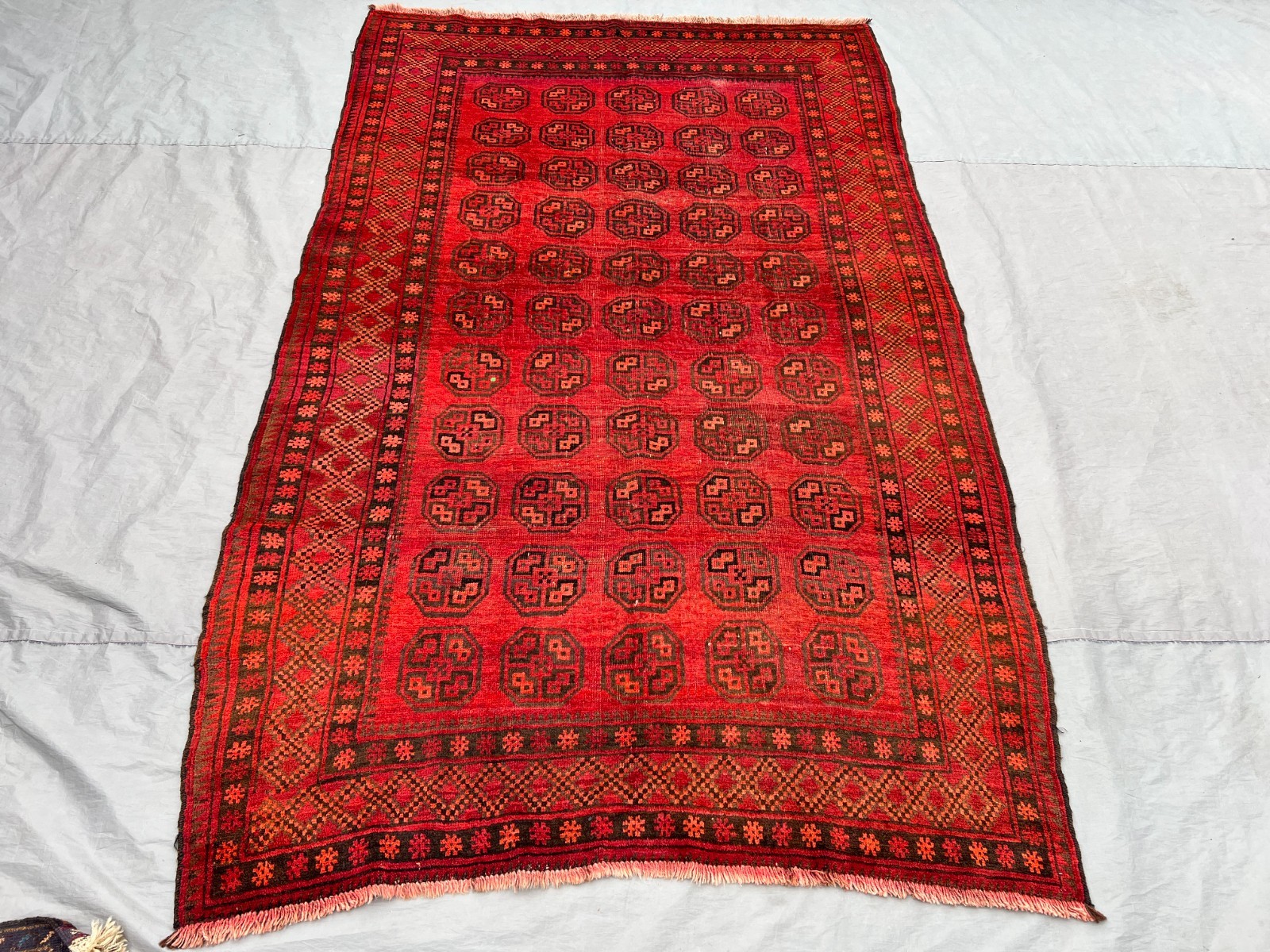 Red Vintage Turkoman Bokhara Elephant Foot Hand Knotted Wool Rug 5x8 Area Rug gallery