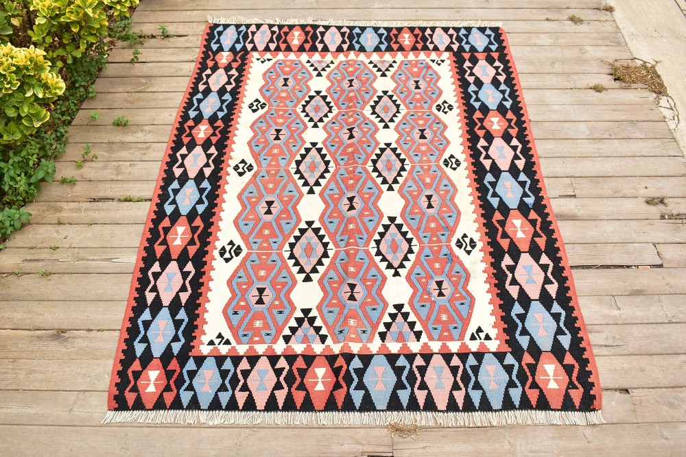 Turkish Kilim Rug 49''x66'' Handwoven Van Kilim 125x168cm Wool Vintage Area Rug