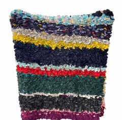 Handmade Boho Rag Rug Pillow Cover – Colorful Recycled Fabric – Unique Textured