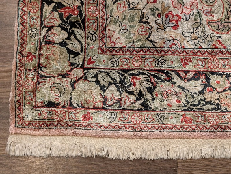 Indian Kashmiri Silk Rug 4x6, Bird Pictorials, Fine 330 KPSI gallery