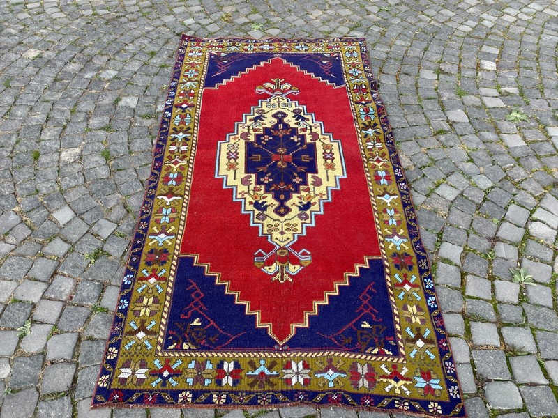 Handmade rug,Turkish area rug,Vintage rug,Oushak red rug,Carpet 4,1 x 7,8 ft gallery